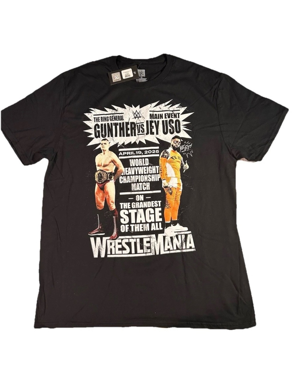 WWE Jey Uso vs Gunther WrestleMania 41 Graphic T-Shirt XL Black New